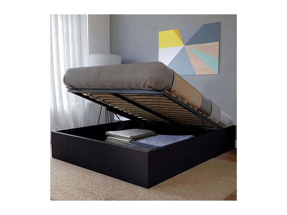 Lit coffre 2 places 140x190cm Noir avec sommier TURIN