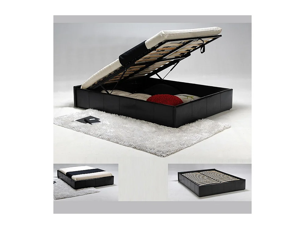 Lit coffre 2 places 140x190cm Noir avec sommier TURIN