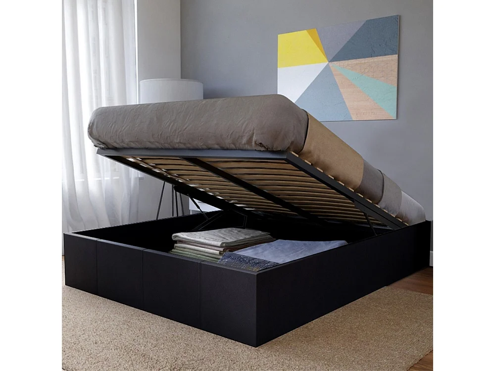 Lit coffre 2 places 140x190cm Noir avec sommier TURIN