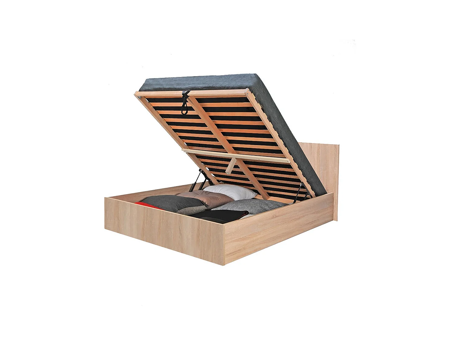 Lit coffre 2 places 140x200cm couleur chêne avec sommier MARO