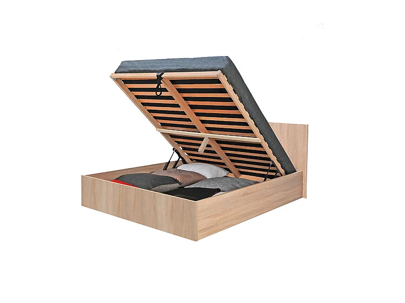 Lit coffre 2 places 140x200cm couleur chêne avec sommier MARO