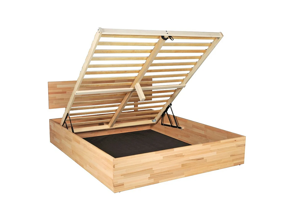 Lit coffre 2 places 180x200cm Hêtre massif huilé avec sommier MALI