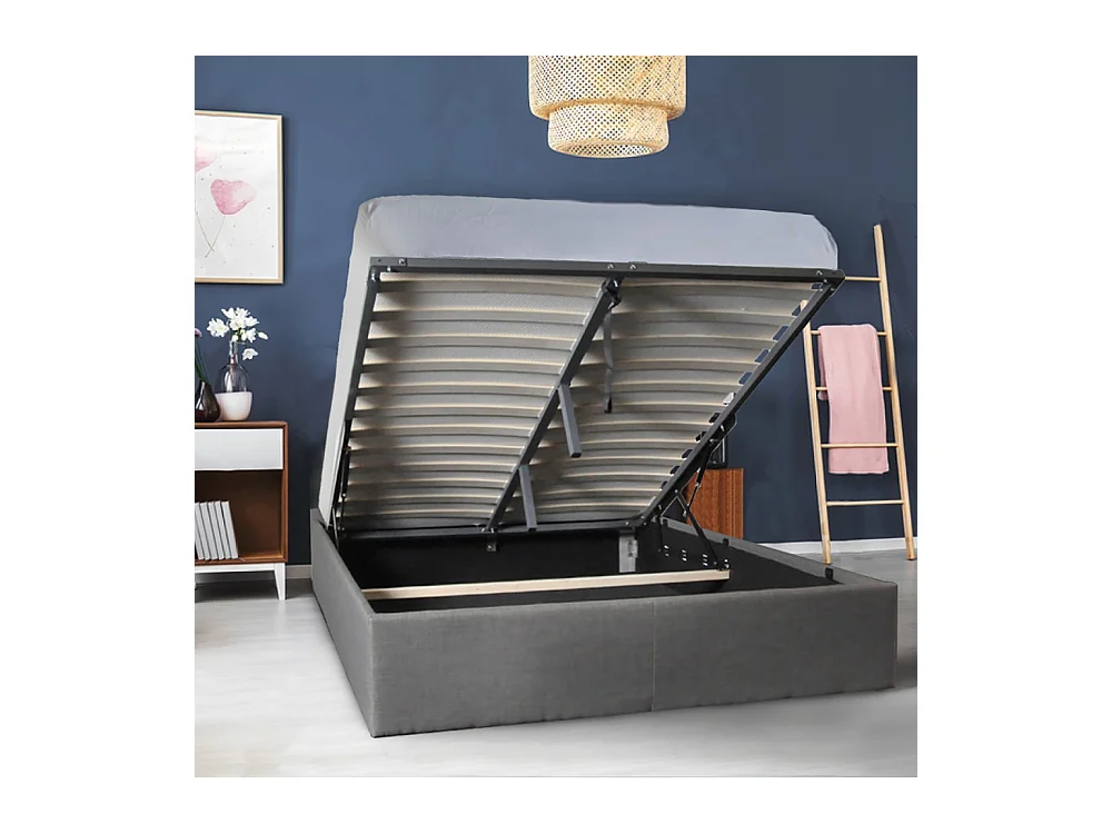 Lit coffre 2 places 140x190cm Gris foncé avec sommier GENI