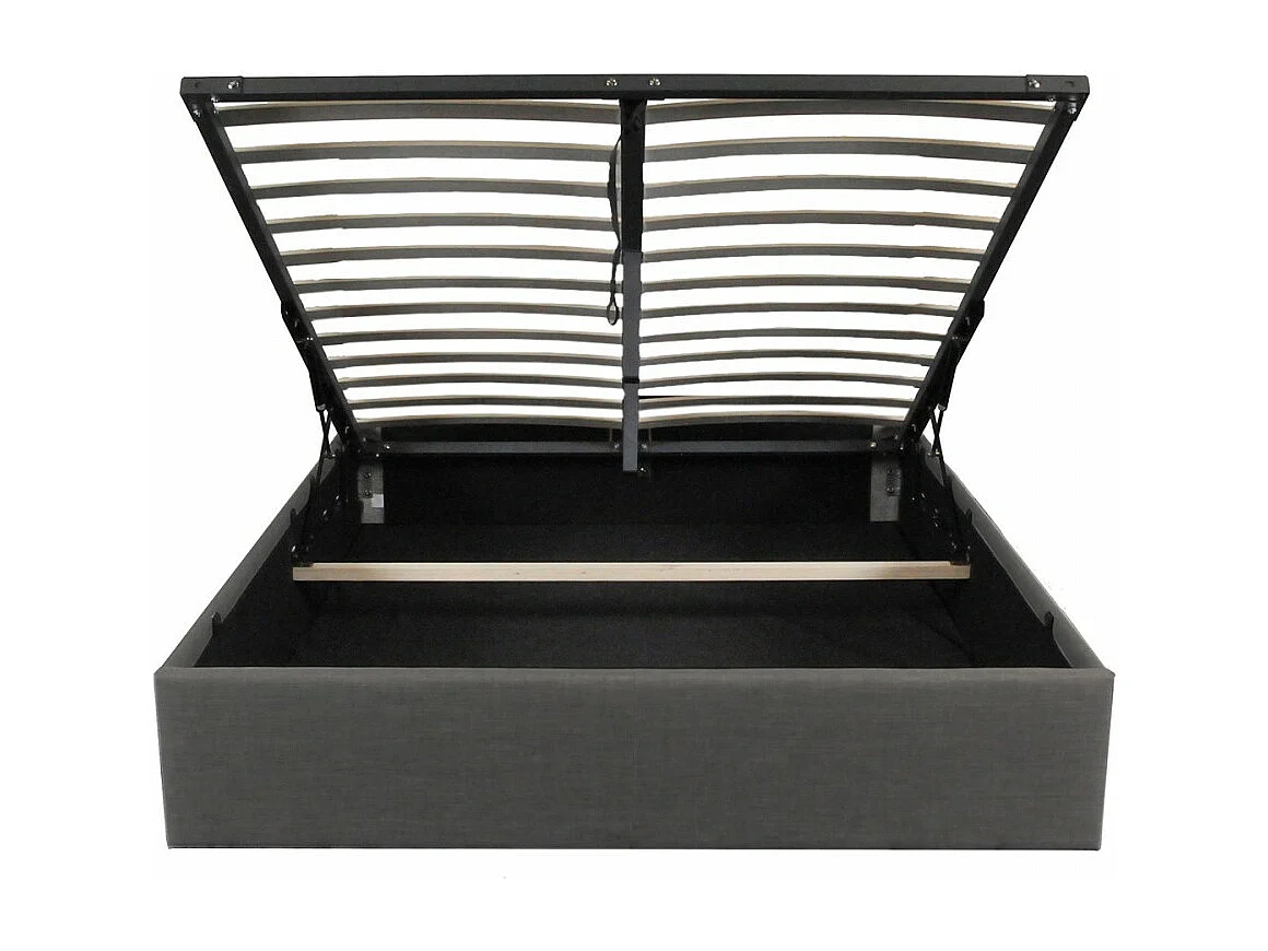 Lit coffre 2 places 140x190cm Gris foncé avec sommier GENI
