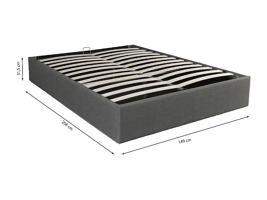 Lit coffre 2 places 140x190cm Gris foncé avec sommier GENI