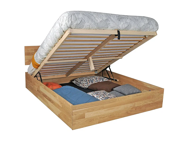 Lit coffre 2 places 180x200cm Chêne massif huilé avec sommier MALI
