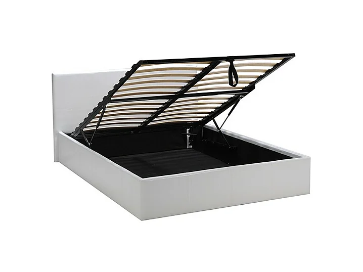 Lit coffre 2 places 140x190cm blanc avec sommier BACELAN