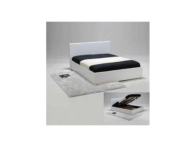 Lit coffre 2 places 140x190cm blanc avec sommier BACELAN