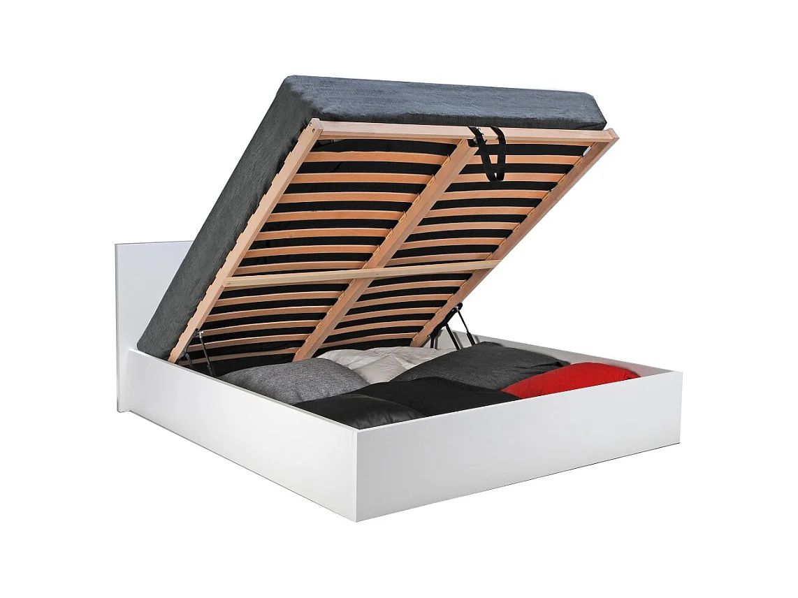 Lit coffre 2 places 180x200cm Blanc avec sommier MARO