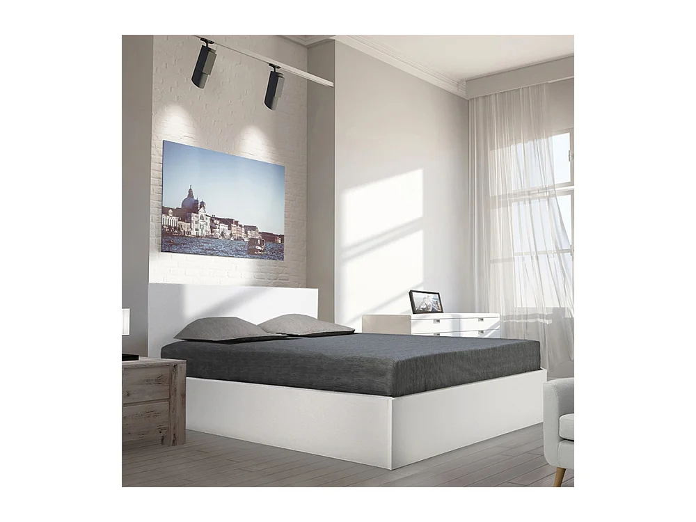 Lit coffre 2 places 180x200cm Blanc avec sommier MARO