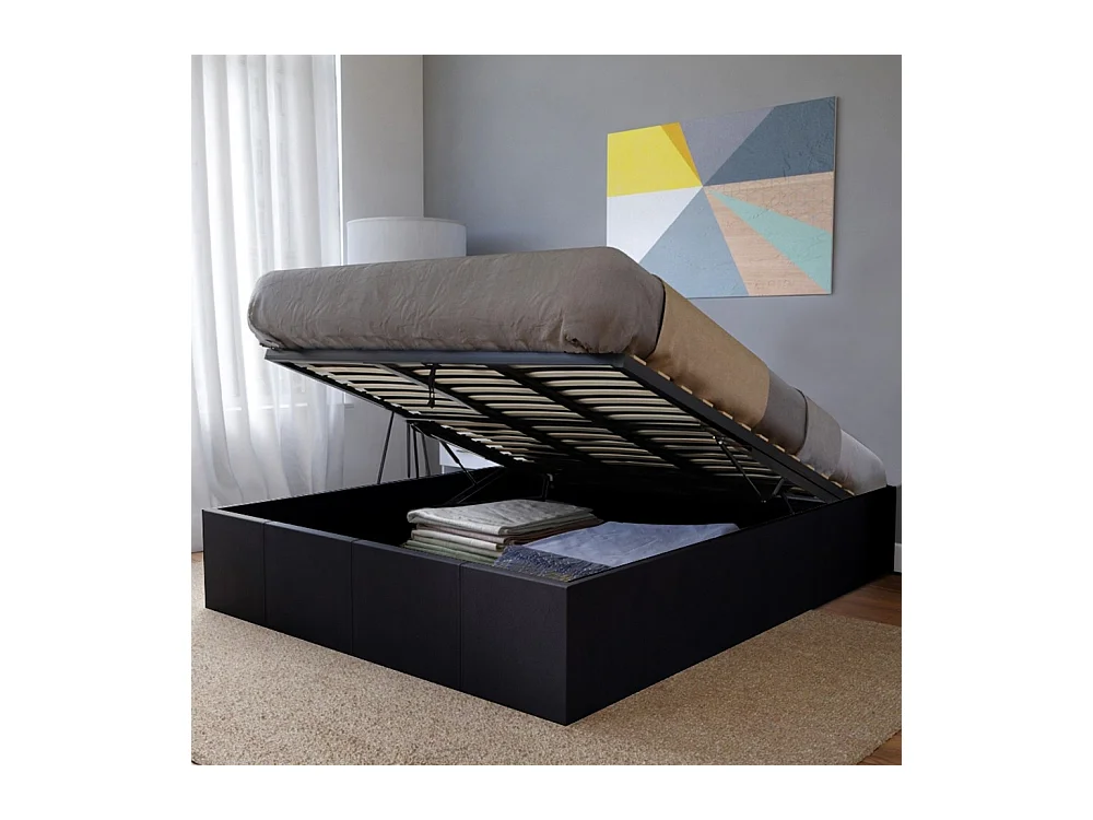 Lit coffre 2 places 160x200cm Noir avec sommier TURIN