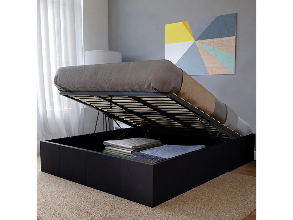 Lit coffre 2 places 160x200cm Noir avec sommier TURIN