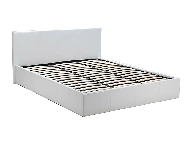 Lit coffre 2 places 160x200cm blanc avec sommier BACELAN