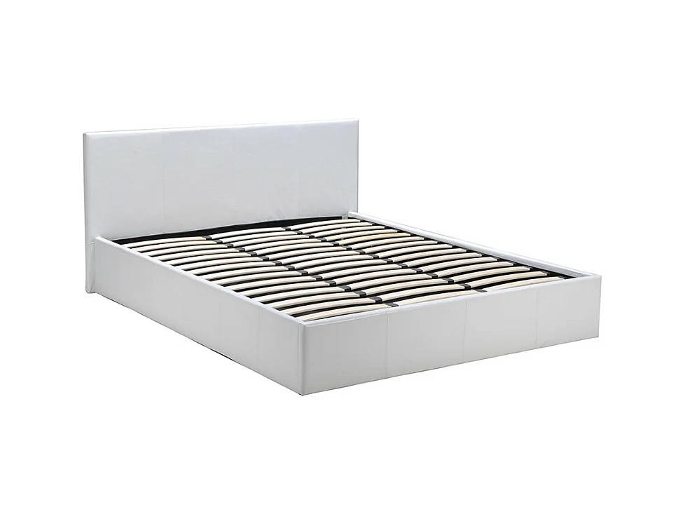 Lit coffre 2 places 160x200cm blanc avec sommier BACELAN