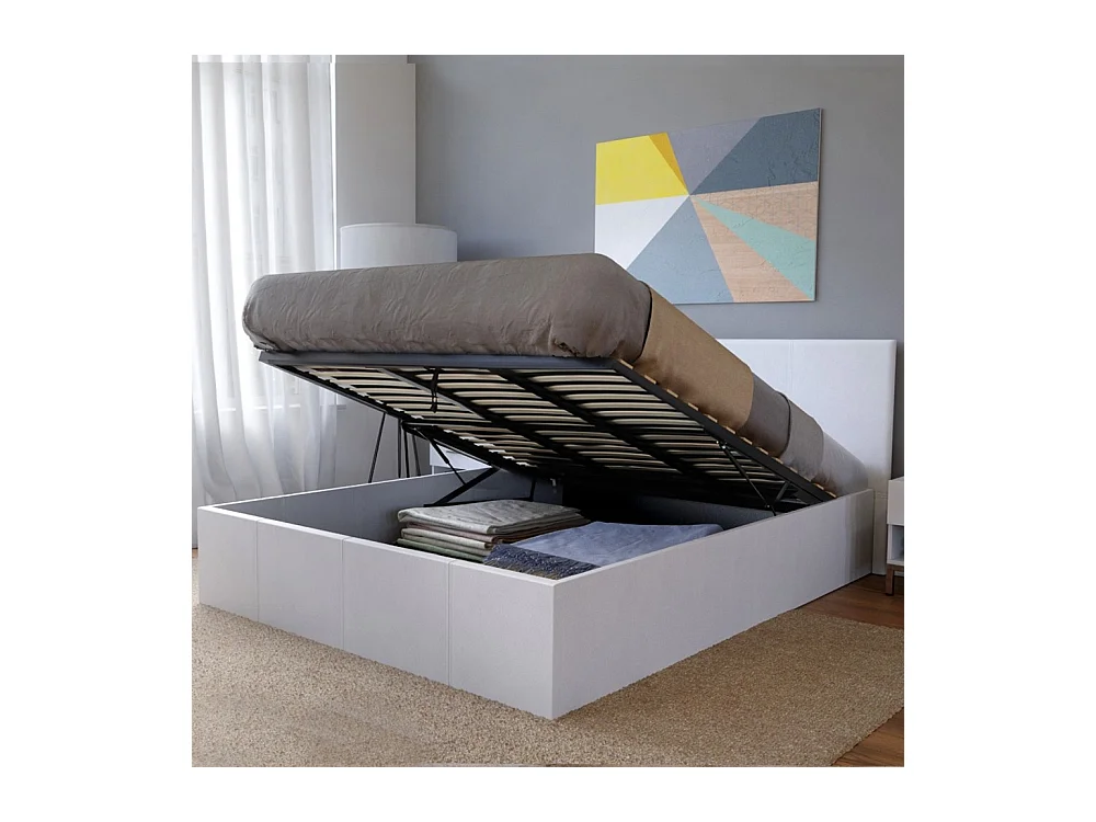 Lit coffre 2 places 160x200cm blanc avec sommier BACELAN