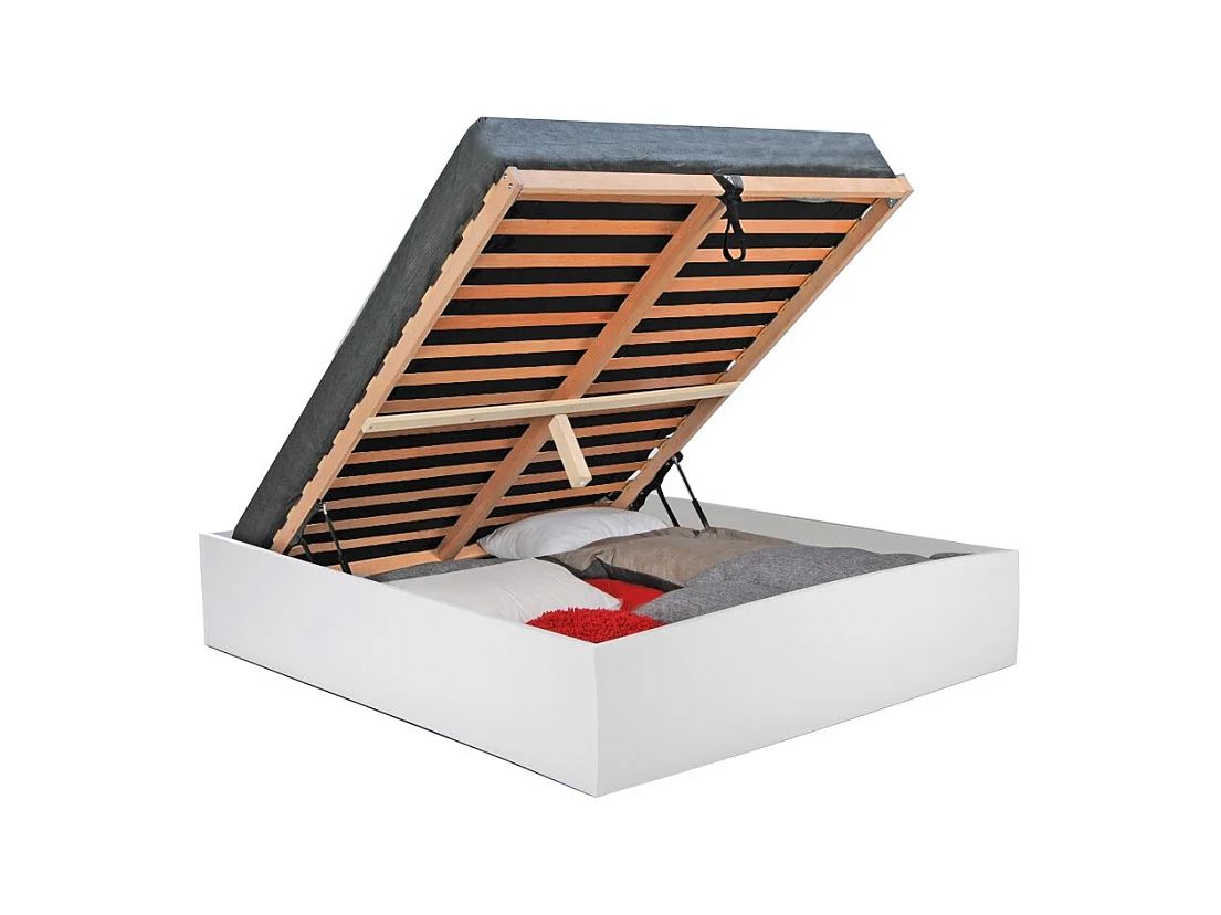 Lit coffre 2 places 140x190cm couleur Blanc avec sommier BILYBA