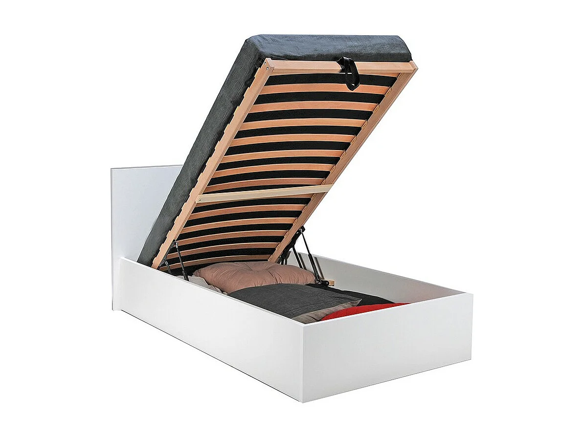 Lit coffre 1 place 90x190cm couleur Blanc avec sommier MARO