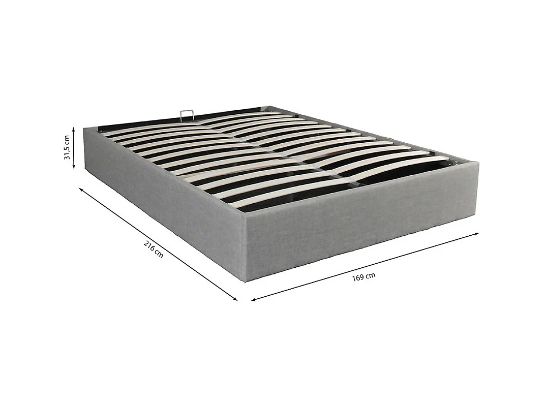 Lit coffre 2 places 160x200cm Gris clair avec sommier GENI
