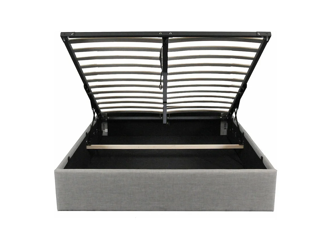 Lit coffre 2 places 160x200cm Gris clair avec sommier GENI