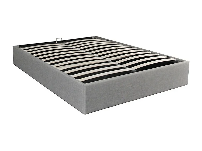 Lit coffre 2 places 160x200cm Gris clair avec sommier GENI