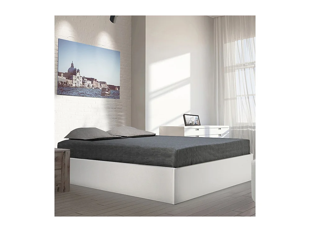 Lit coffre 2 places 160x200cm couleur Blanc avec sommier BILYBA