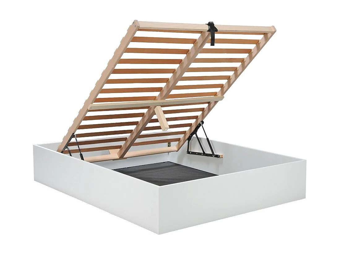 Lit coffre 2 places 160x200cm couleur Blanc avec sommier BILYBA