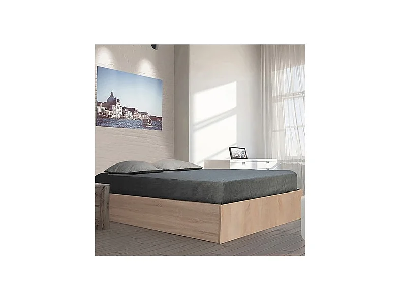 Lit coffre 2 places 140x200cm couleur chêne avec sommier BILYBA
