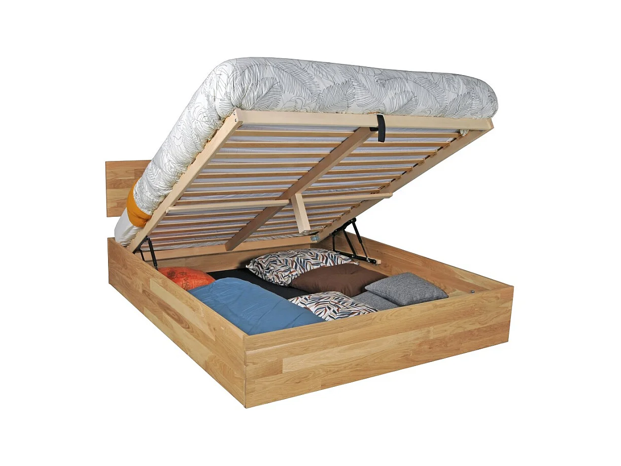 Lit coffre 2 places 160x200cm Chêne massif huilé avec sommier MALI