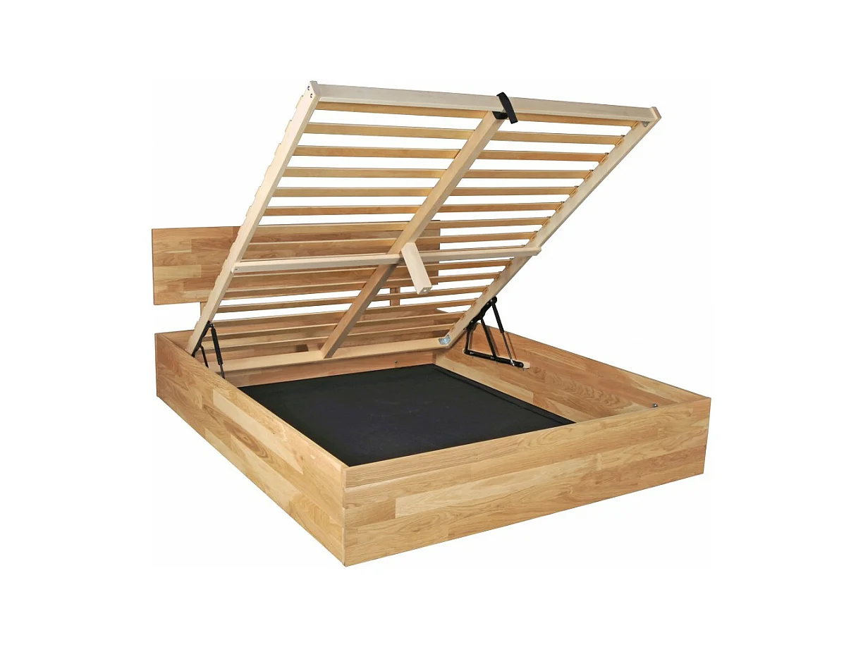 Lit coffre 2 places 160x200cm Chêne massif huilé avec sommier MALI