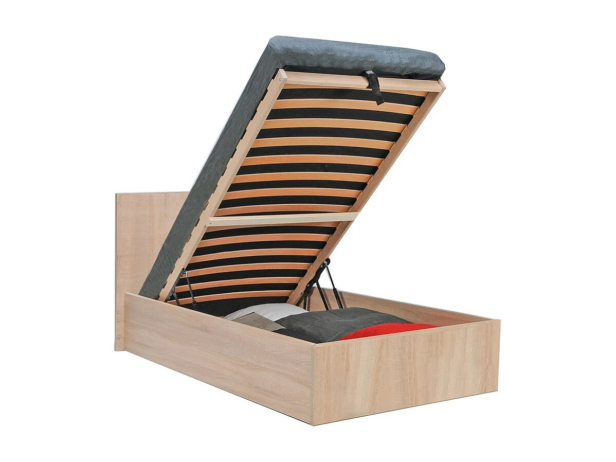 Lit coffre 1 place 90x190cm couleur Chêne avec sommier MARO