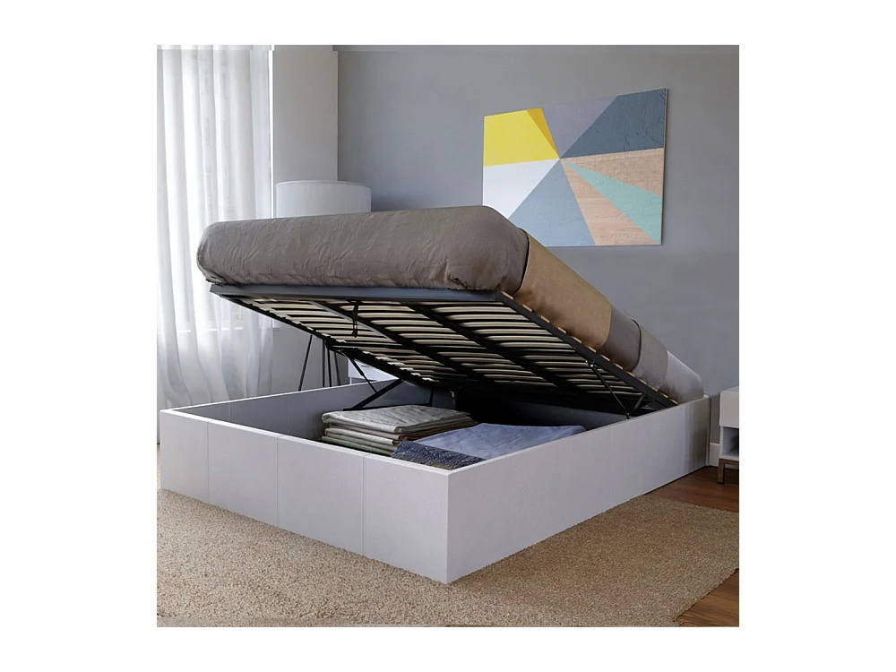 Lit coffre 2 places 160x200cm blanc avec sommier TURIN