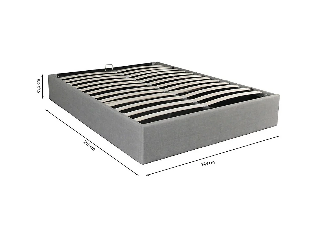 Lit coffre 2 places 140x190cm Gris clair avec sommier GENI