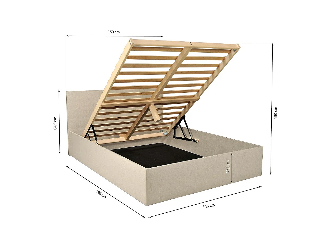 Lit coffre 2 places 140x190cm Tissu  Beige avec sommier MARO