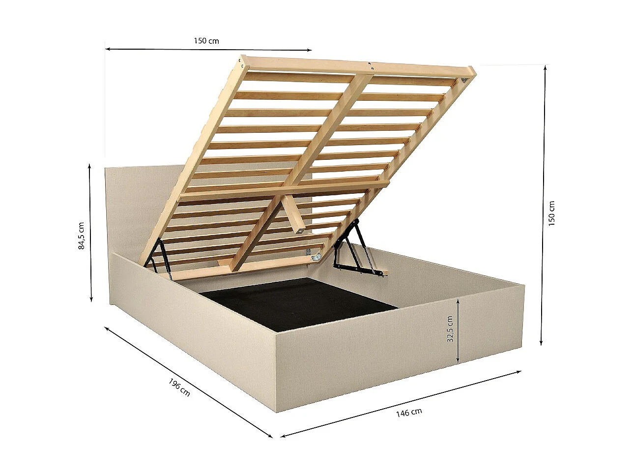 Lit coffre 2 places 140x190cm Tissu  Beige avec sommier MARO