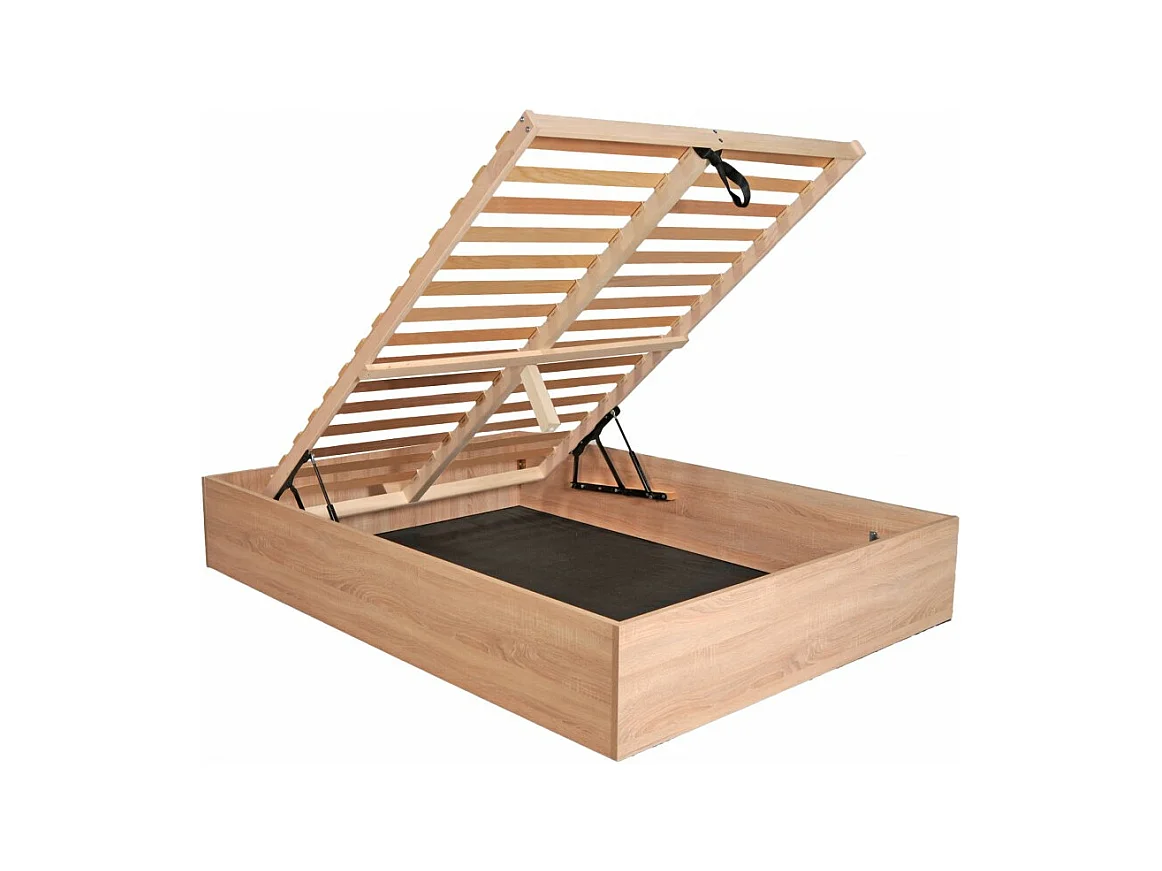 Lit coffre 2 places 180x200cm couleur chêne avec sommier BILYBA