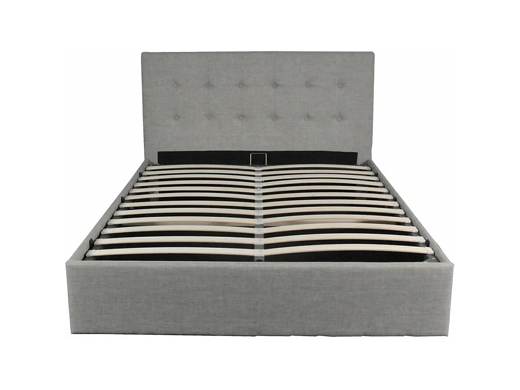 Lit coffre 2 places 160x200cm tissu Gris clair avec sommier PAMA