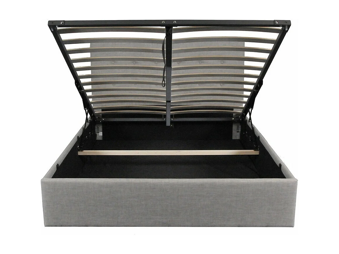 Lit coffre 2 places 160x200cm tissu Gris clair avec sommier PAMA