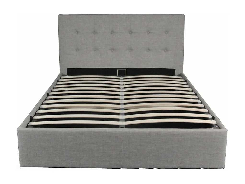 Lit coffre 2 places 160x200cm tissu Gris clair avec sommier PAMA