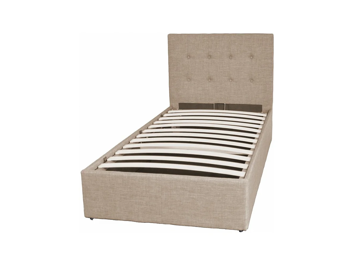 Lit coffre 1 place 90x190cm tissu Beige avec sommier PAMA