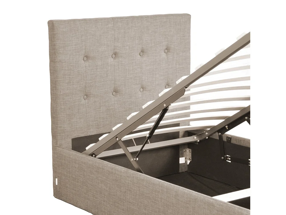 Lit coffre 1 place 90x190cm tissu Beige avec sommier PAMA