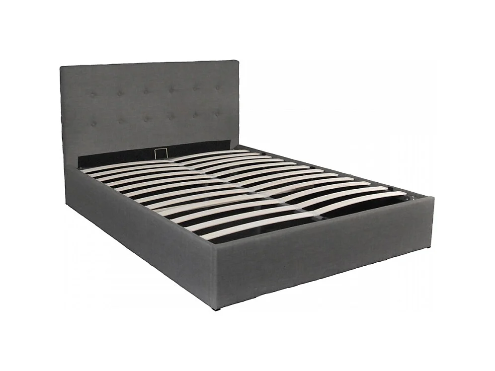 Lit coffre 2 places 140x190cm tissu Gris foncé avec sommier PAMA