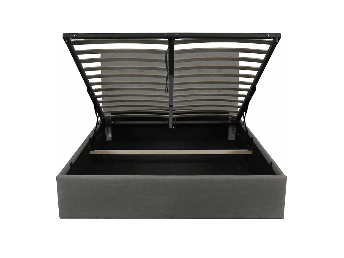 Lit coffre 2 places 140x190cm tissu Gris foncé avec sommier PAMA