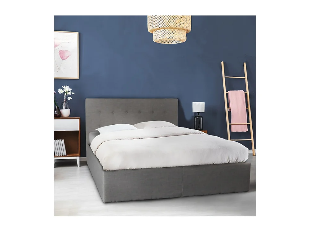 Lit coffre 2 places 140x190cm tissu Gris foncé avec sommier PAMA