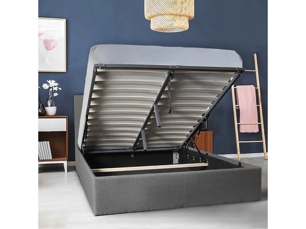 Lit coffre 2 places 140x190cm tissu Gris foncé avec sommier PAMA