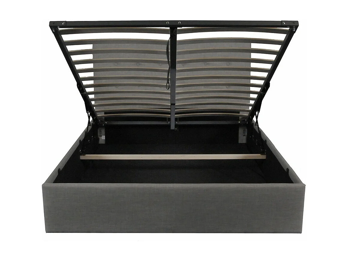 Lit coffre 2 places 140x190cm tissu Gris foncé avec sommier PAMA