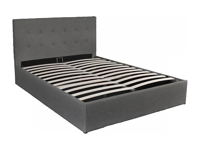 Lit coffre 2 places 140x190cm tissu Gris foncé avec sommier PAMA