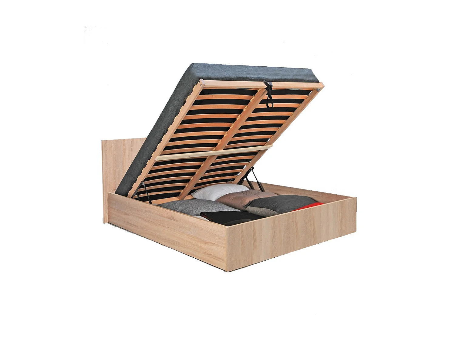 Lit coffre 2 places 160x200cm couleur chêne avec sommier MARO