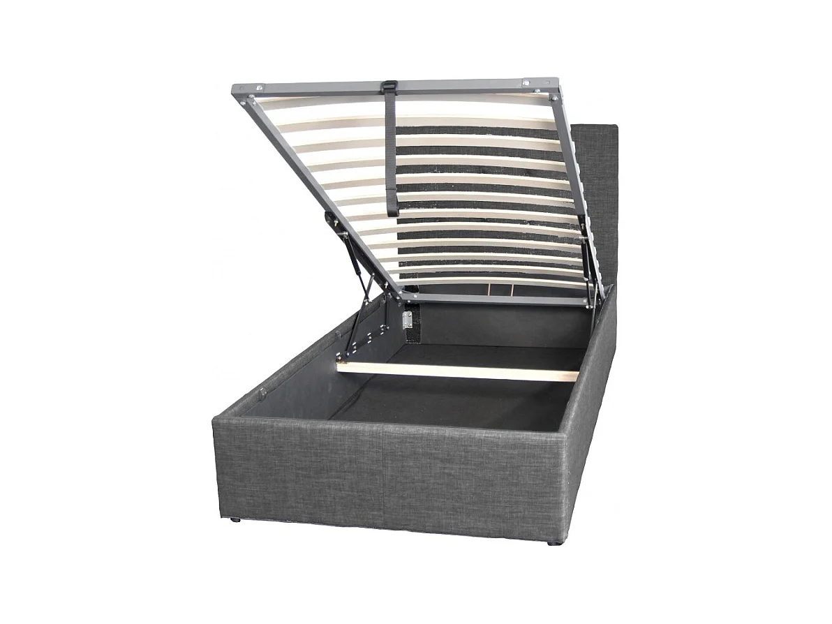 Lit coffre 1 place 90x190cm tissu Gris foncé avec sommier PAMA