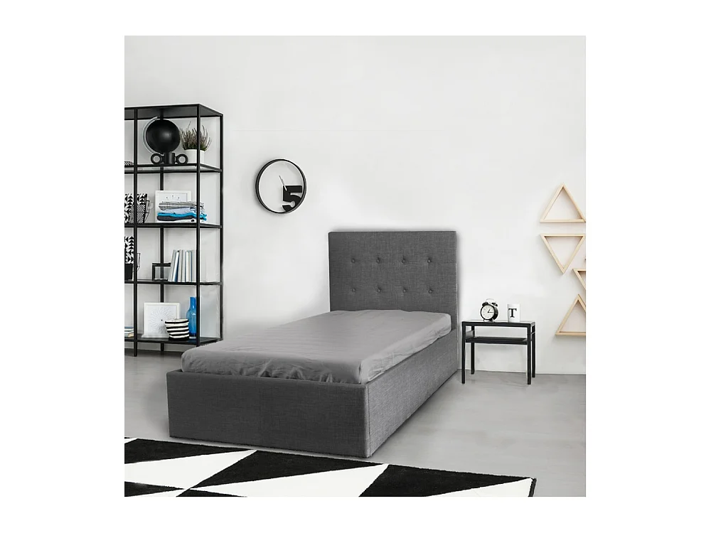Lit coffre 1 place 90x190cm tissu Gris foncé avec sommier PAMA
