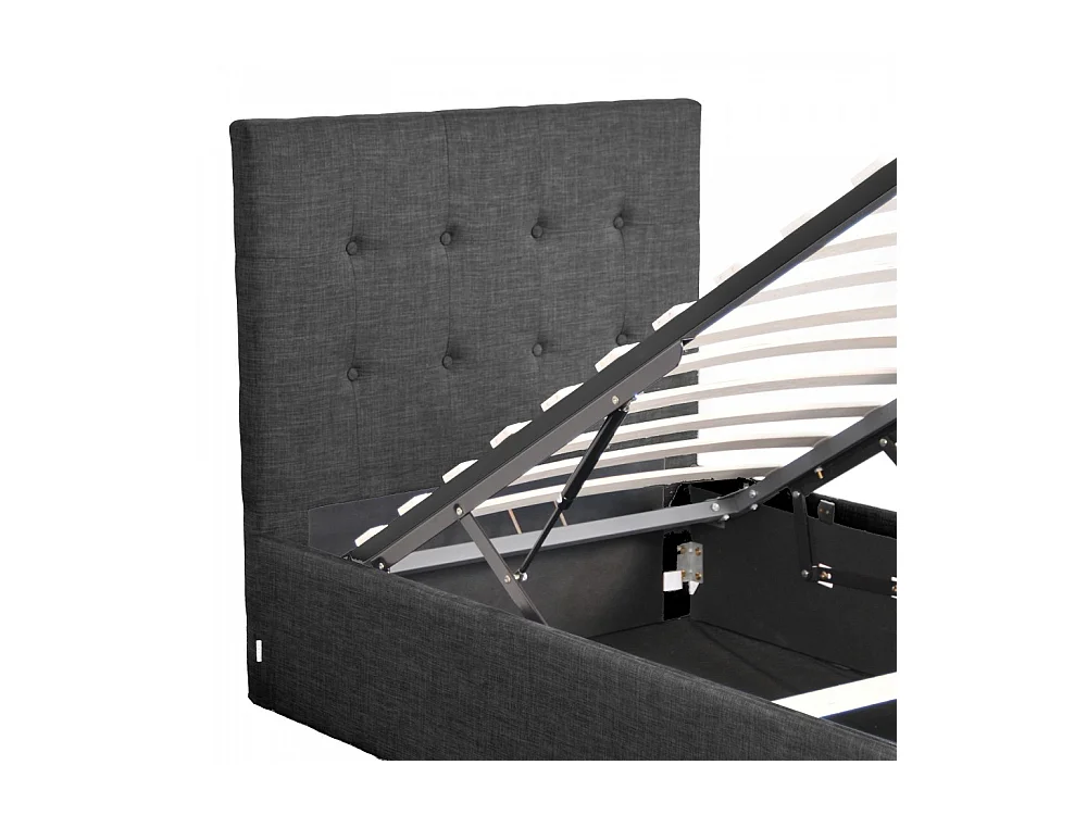 Lit coffre 1 place 90x190cm tissu Gris foncé avec sommier PAMA